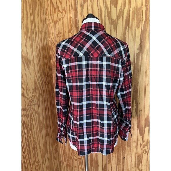 UNTUCKit For her Knit Plaid Button Up Shirt Womens Black & Red Western 8 - Picture 6 of 9